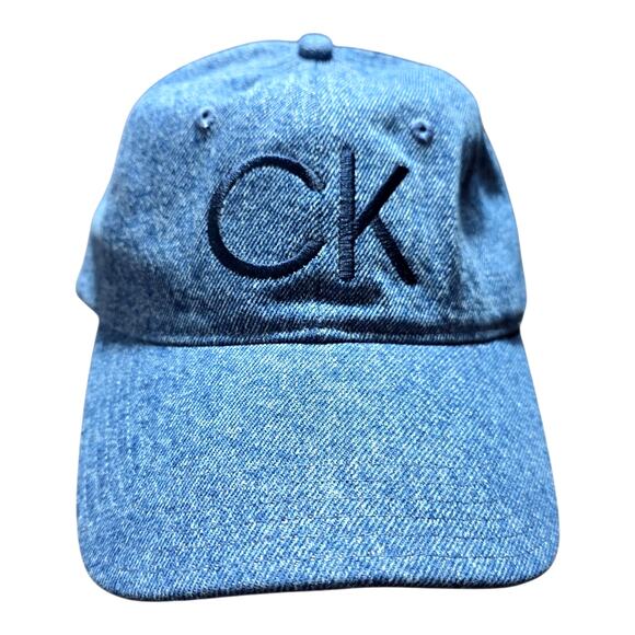 Calvin Klein Denim CK Logo Baseball Cap Blue Jean Dad Hat Adjustable Strapback - Picture 1 of 9
